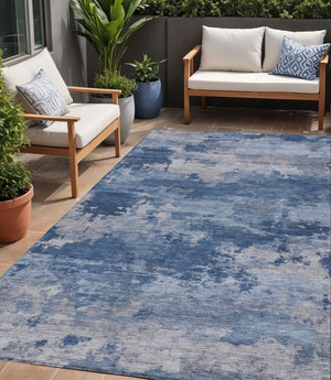 HomeRoots 5' Navy Blue and Ivory Abstract Area Rug - Durable, Washable Design for Indoor and Outdoor Spaces 5' X 8' 630928