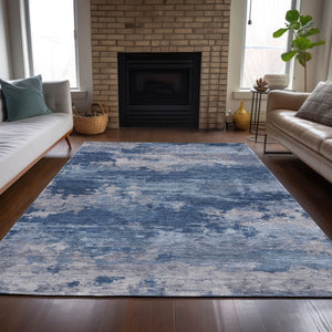 HomeRoots 5' Navy Blue and Ivory Abstract Area Rug - Durable, Washable Design for Indoor and Outdoor Spaces 5' X 8' 630928
