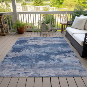 HomeRoots 5' Navy Blue and Ivory Abstract Area Rug - Durable, Washable Design for Indoor and Outdoor Spaces 5' X 8' 630928
