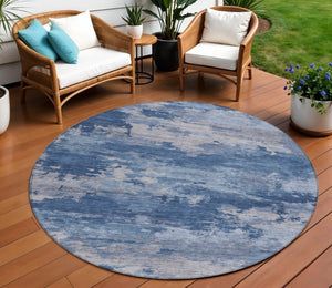HomeRoots 5' Navy Blue and Ivory Abstract Area Rug - Durable, Washable Design for Indoor and Outdoor Spaces 8' Round 630929
