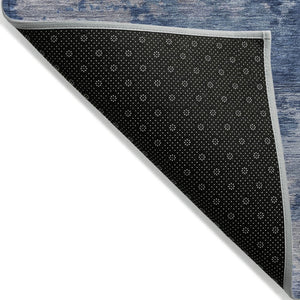 HomeRoots 5' Navy Blue and Ivory Abstract Area Rug - Durable, Washable Design for Indoor and Outdoor Spaces 8' Round 630929