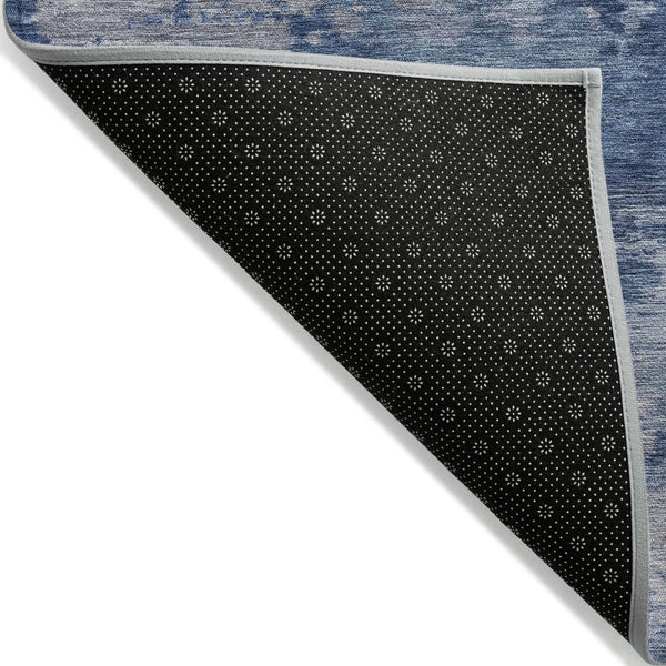HomeRoots 5' Navy Blue and Ivory Abstract Area Rug - Durable, Washable Design for Indoor and Outdoor Spaces 8' Round 630929