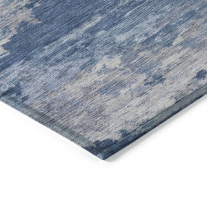 HomeRoots 5' Navy Blue and Ivory Abstract Area Rug - Durable, Washable Design for Indoor and Outdoor Spaces 8' Round 630929