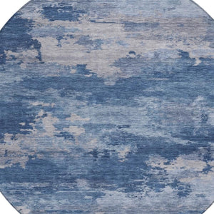 HomeRoots 5' Navy Blue and Ivory Abstract Area Rug - Durable, Washable Design for Indoor and Outdoor Spaces 8' Round 630929