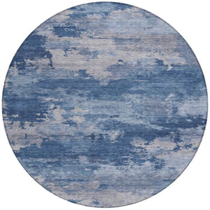 HomeRoots 5' Navy Blue and Ivory Abstract Area Rug - Durable, Washable Design for Indoor and Outdoor Spaces 8' Round 630929