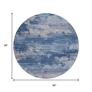 HomeRoots 5' Navy Blue and Ivory Abstract Area Rug - Durable, Washable Design for Indoor and Outdoor Spaces 8' Round 630929