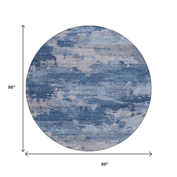 HomeRoots 5' Navy Blue and Ivory Abstract Area Rug - Durable, Washable Design for Indoor and Outdoor Spaces 8' Round 630929