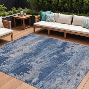 HomeRoots 5' Navy Blue and Ivory Abstract Area Rug - Durable, Washable Design for Indoor and Outdoor Spaces 8' X 10' 630930