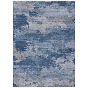 HomeRoots 5' Navy Blue and Ivory Abstract Area Rug - Durable, Washable Design for Indoor and Outdoor Spaces 8' X 10' 630930