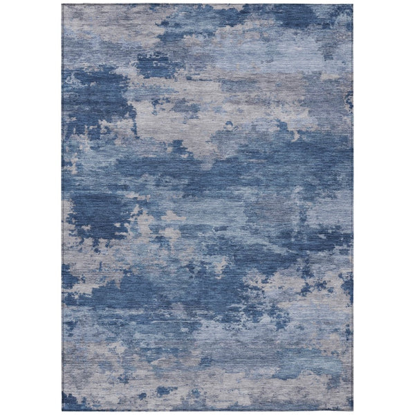 HomeRoots 5' Navy Blue and Ivory Abstract Area Rug - Durable, Washable Design for Indoor and Outdoor Spaces 8' X 10' 630930