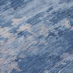 HomeRoots 5' Navy Blue and Ivory Abstract Area Rug - Durable, Washable Design for Indoor and Outdoor Spaces 8' X 10' 630930