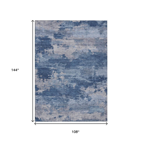 HomeRoots 5' Navy Blue and Ivory Abstract Area Rug - Durable, Washable Design for Indoor and Outdoor Spaces 9' X 12' 630931