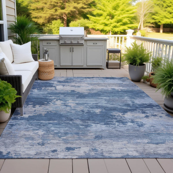 HomeRoots 5' Navy Blue and Ivory Abstract Area Rug - Durable, Washable Design for Indoor and Outdoor Spaces 9' X 12' 630931