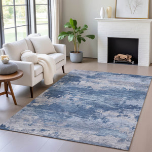 HomeRoots 5' Navy Blue and Ivory Abstract Area Rug - Durable, Washable Design for Indoor and Outdoor Spaces 9' X 12' 630931