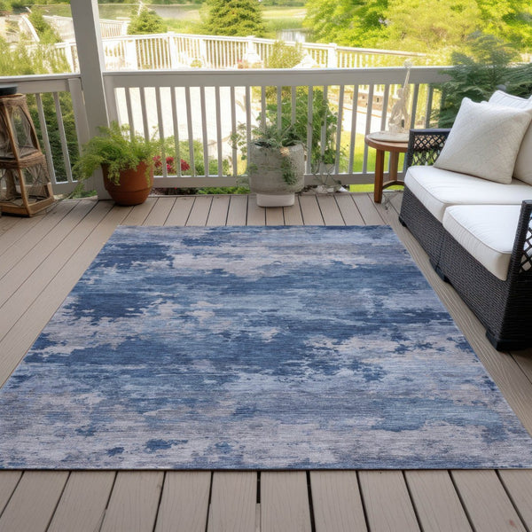 HomeRoots 5' Navy Blue and Ivory Abstract Area Rug - Durable, Washable Design for Indoor and Outdoor Spaces 10' X 14' 630932