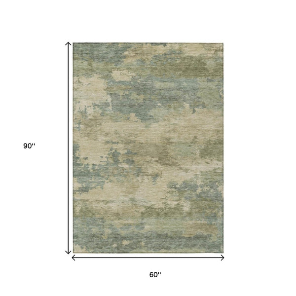 HomeRoots 5' Durable Pale Aqua and Khaki Abstract Indoor-Outdoor Area Rug for Stylish Home Décor Solutions 5' X 8' 630934