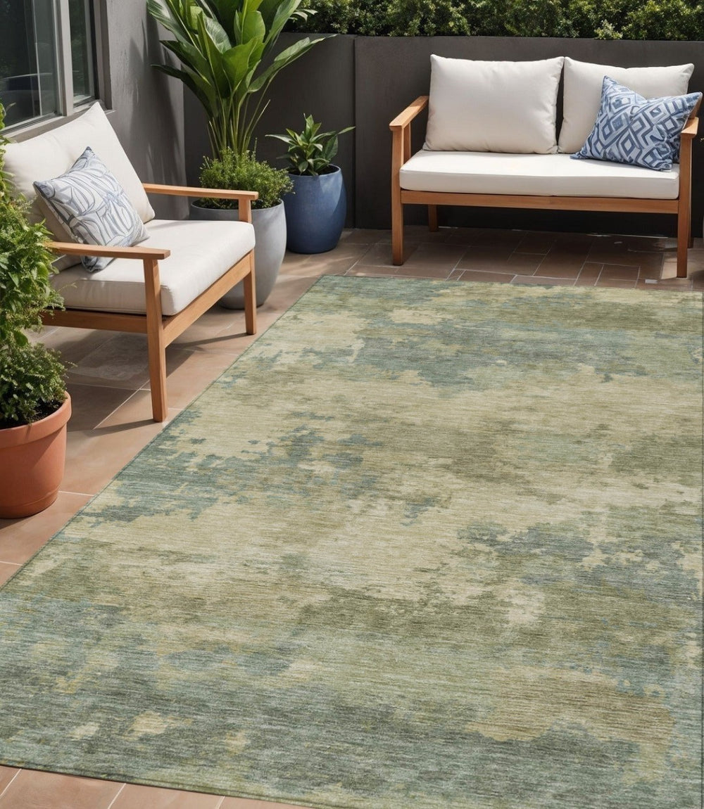 HomeRoots 5' Durable Pale Aqua and Khaki Abstract Indoor-Outdoor Area Rug for Stylish Home Décor Solutions 5' X 8' 630934