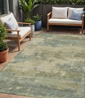 HomeRoots 5' Durable Pale Aqua and Khaki Abstract Indoor-Outdoor Area Rug for Stylish Home Décor Solutions 5' X 8' 630934