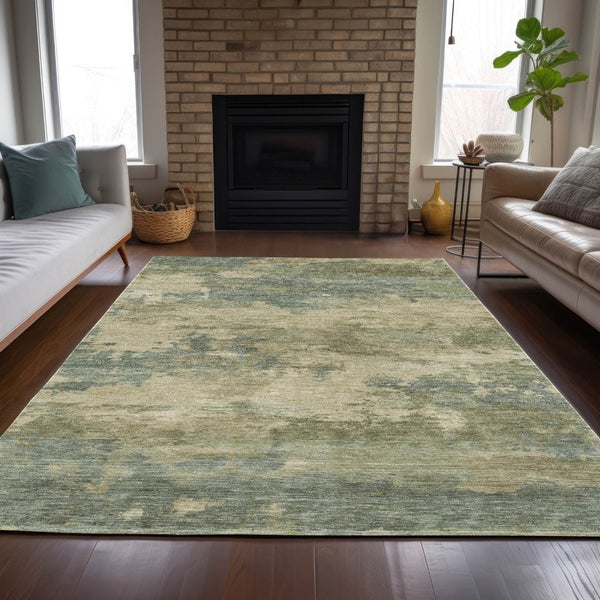 HomeRoots 5' Durable Pale Aqua and Khaki Abstract Indoor-Outdoor Area Rug for Stylish Home Décor Solutions 5' X 8' 630934