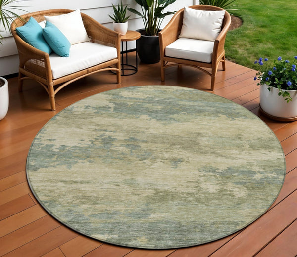 HomeRoots 5' Durable Pale Aqua and Khaki Abstract Indoor-Outdoor Area Rug for Stylish Home Décor Solutions 8' Round 630935