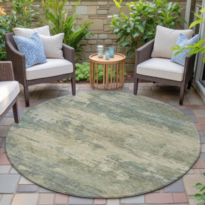 HomeRoots 5' Durable Pale Aqua and Khaki Abstract Indoor-Outdoor Area Rug for Stylish Home Décor Solutions 8' Round 630935
