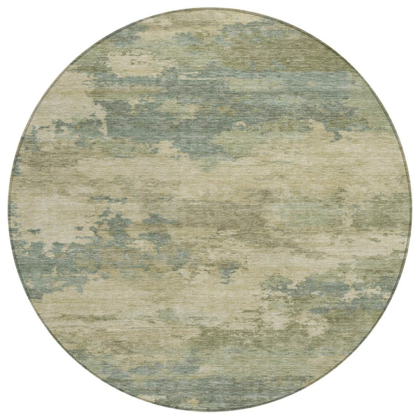 HomeRoots 5' Durable Pale Aqua and Khaki Abstract Indoor-Outdoor Area Rug for Stylish Home Décor Solutions 8' Round 630935