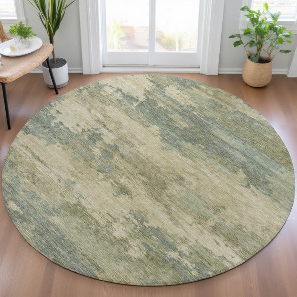 HomeRoots 5' Durable Pale Aqua and Khaki Abstract Indoor-Outdoor Area Rug for Stylish Home Décor Solutions 8' Round 630935