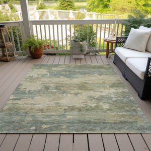 HomeRoots 5' Durable Pale Aqua and Khaki Abstract Indoor-Outdoor Area Rug for Stylish Home Décor Solutions 9' X 12' 630937