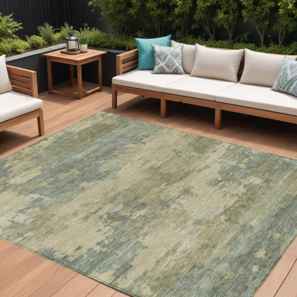 HomeRoots 5' Durable Pale Aqua and Khaki Abstract Indoor-Outdoor Area Rug for Stylish Home Décor Solutions 10' X 14' 630938
