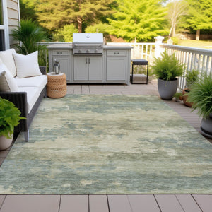 HomeRoots 5' Durable Pale Aqua and Khaki Abstract Indoor-Outdoor Area Rug for Stylish Home Décor Solutions 10' X 14' 630938
