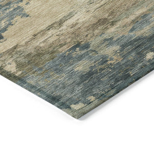 HomeRoots 5' Durable Teal Blue and Beige Abstract Area Rug for Indoor and Outdoor Use, Stylish and Washable 8' Round 630941