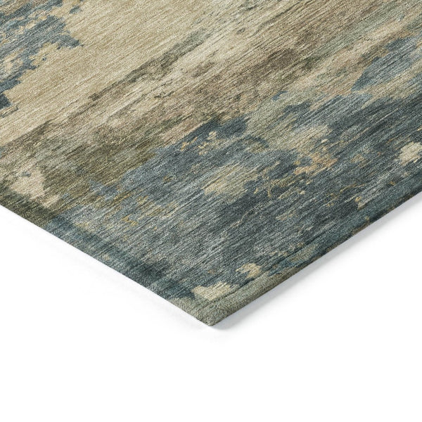 HomeRoots 5' Durable Teal Blue and Beige Abstract Area Rug for Indoor and Outdoor Use, Stylish and Washable 8' Round 630941
