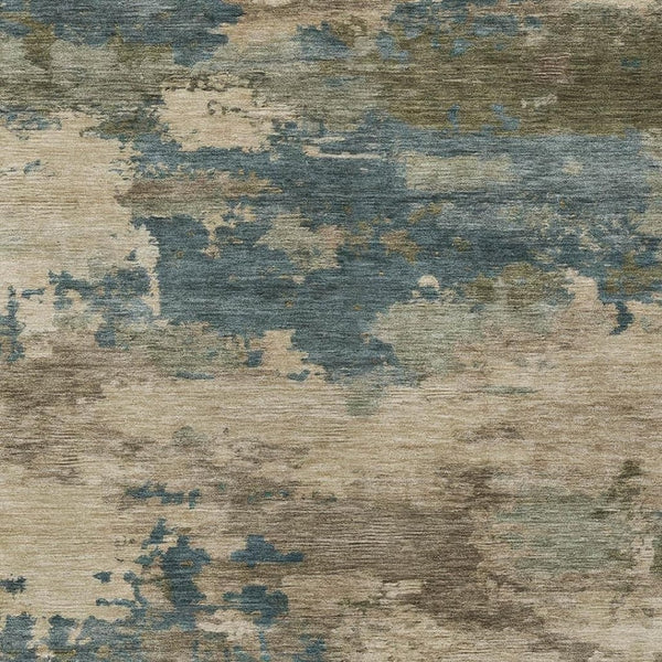 HomeRoots 5' Durable Teal Blue and Beige Abstract Area Rug for Indoor and Outdoor Use, Stylish and Washable 8' X 10' 630942