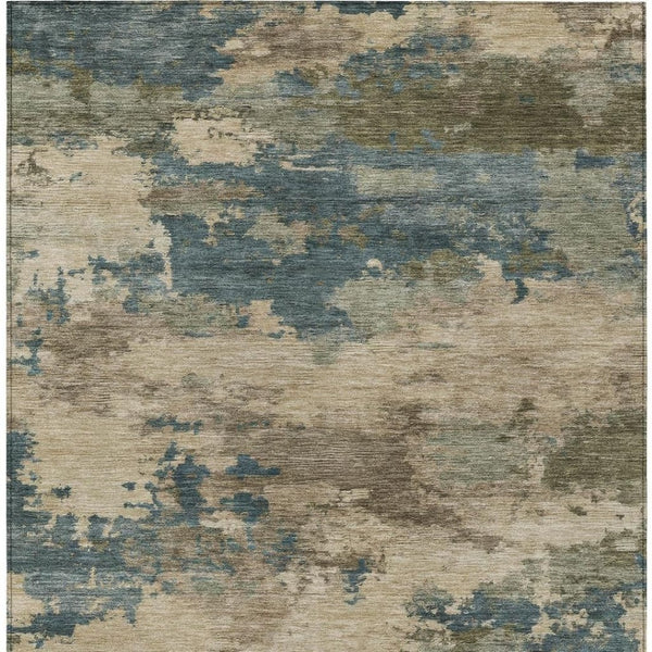 HomeRoots 5' Durable Teal Blue and Beige Abstract Area Rug for Indoor and Outdoor Use, Stylish and Washable 9' X 12' 630943