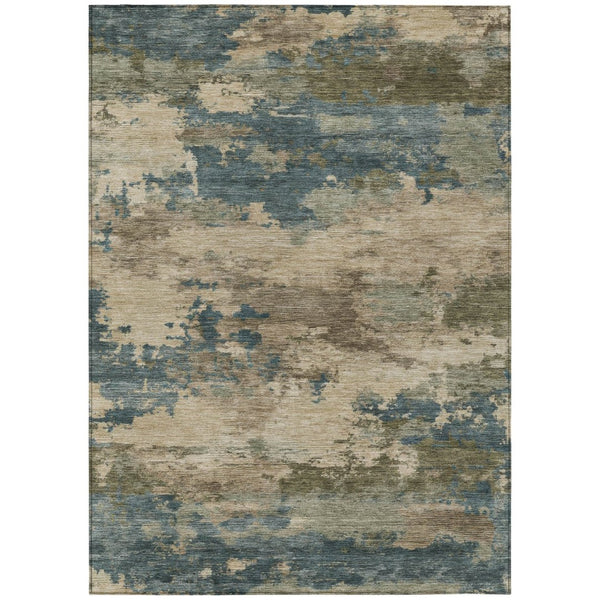 HomeRoots 5' Durable Teal Blue and Beige Abstract Area Rug for Indoor and Outdoor Use, Stylish and Washable 9' X 12' 630943