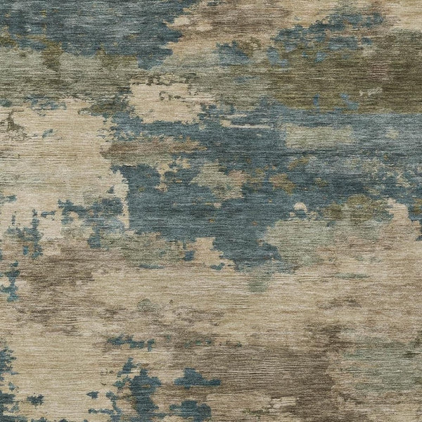 HomeRoots 5' Durable Teal Blue and Beige Abstract Area Rug for Indoor and Outdoor Use, Stylish and Washable 9' X 12' 630943