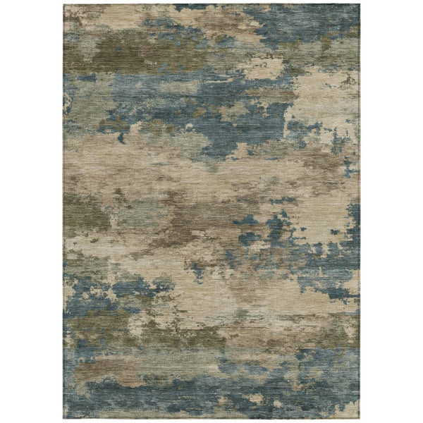 HomeRoots 5' Durable Teal Blue and Beige Abstract Area Rug for Indoor and Outdoor Use, Stylish and Washable 10' X 14' 630944