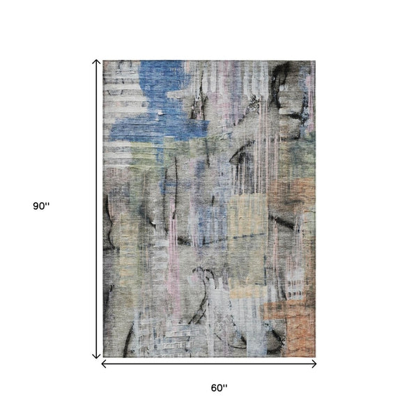 HomeRoots 5' Blue Black Copper Abstract Area Rug - Durable, Washable Design for Indoor & Outdoor Spaces 5' X 8' 630946