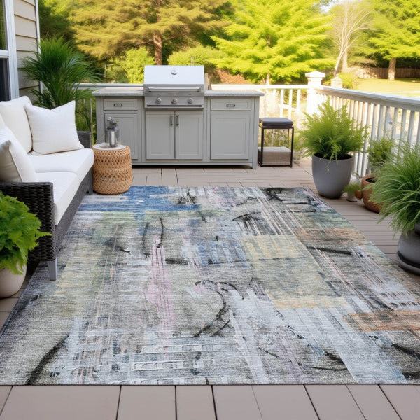 HomeRoots 5' Blue Black Copper Abstract Area Rug - Durable, Washable Design for Indoor & Outdoor Spaces 5' X 8' 630946