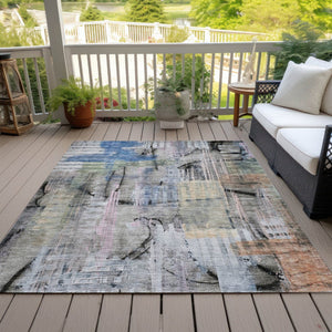 HomeRoots 5' Blue Black Copper Abstract Area Rug - Durable, Washable Design for Indoor & Outdoor Spaces 5' X 8' 630946