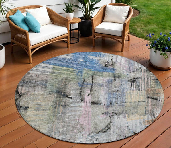 HomeRoots 5' Blue Black Copper Abstract Area Rug - Durable, Washable Design for Indoor & Outdoor Spaces 8' Round 630947