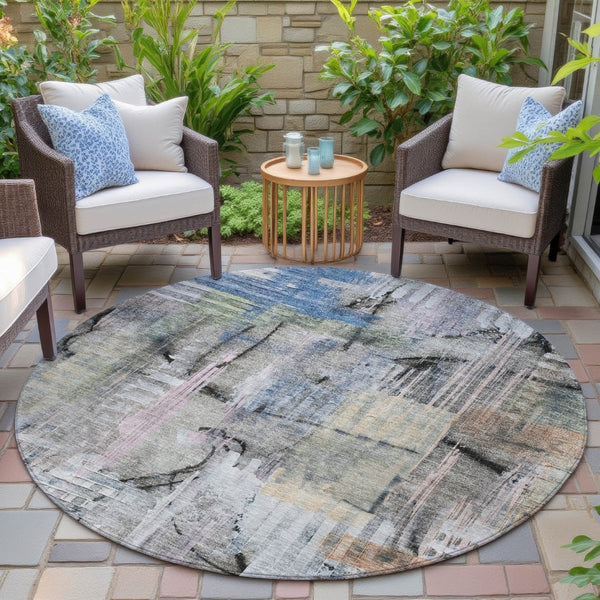 HomeRoots 5' Blue Black Copper Abstract Area Rug - Durable, Washable Design for Indoor & Outdoor Spaces 8' Round 630947