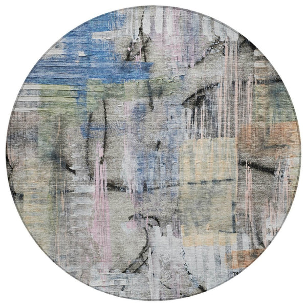 HomeRoots 5' Blue Black Copper Abstract Area Rug - Durable, Washable Design for Indoor & Outdoor Spaces 8' Round 630947