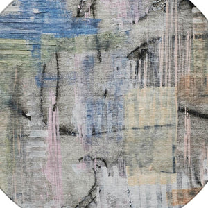 HomeRoots 5' Blue Black Copper Abstract Area Rug - Durable, Washable Design for Indoor & Outdoor Spaces 8' Round 630947