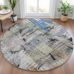 HomeRoots 5' Blue Black Copper Abstract Area Rug - Durable, Washable Design for Indoor & Outdoor Spaces 8' Round 630947