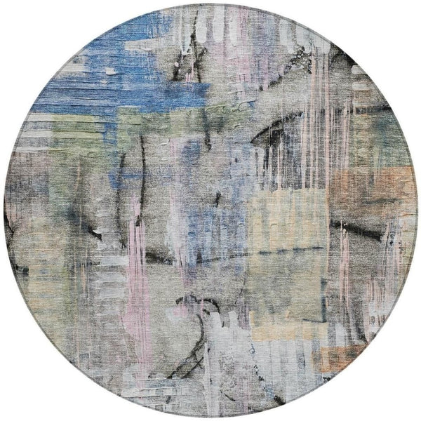 HomeRoots 5' Blue Black Copper Abstract Area Rug - Durable, Washable Design for Indoor & Outdoor Spaces 8' Round 630947