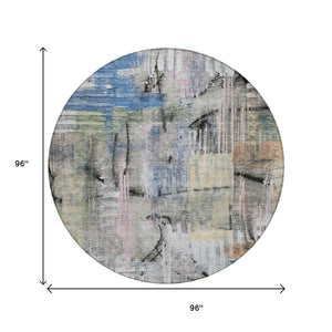 HomeRoots 5' Blue Black Copper Abstract Area Rug - Durable, Washable Design for Indoor & Outdoor Spaces 8' Round 630947