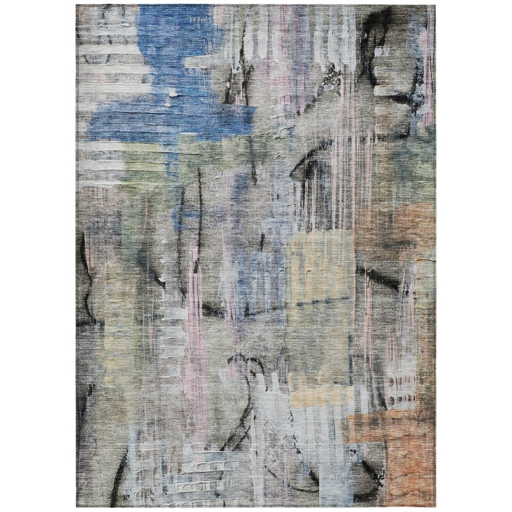 HomeRoots 5' Blue Black Copper Abstract Area Rug - Durable, Washable Design for Indoor & Outdoor Spaces 9' X 12' 630949
