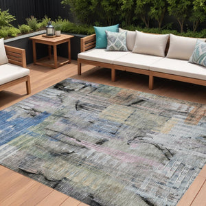 HomeRoots 5' Blue Black Copper Abstract Area Rug - Durable, Washable Design for Indoor & Outdoor Spaces 10' X 14' 630950