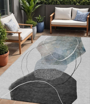 HomeRoots 5' Ivory and Gray Abstract Washable Area Rug - Stylish, Durable, Indoor/Outdoor Home Décor Essential 5' X 8' 630952